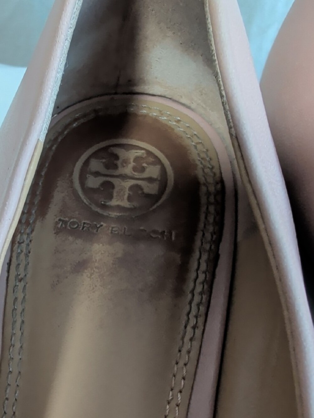 Tory Burch Melinda Blush Pink Leather Logo Ballet Flats Double T Logo - Picture 5 of 5